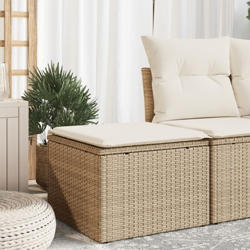 Vidaxl - Tabouret de jardin avec coussin beige 55x55x37cm résine tressée