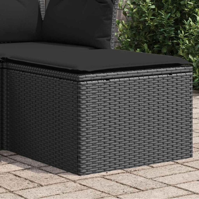 Tabouret de jardin avec coussin noir 55x55x37 cm résine tressée Vidaxl