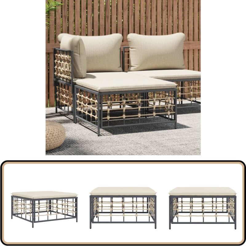 Vidaxl - Tabouret de jardin avec coussin beige résine tressée - Chaise De Jardin - Fauteuil De Jardin - Mobilier De Jardin - Pouf Extérieur - Set De