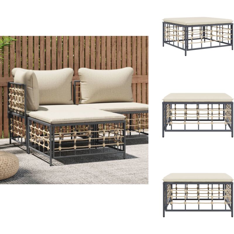 Tabouret de jardin avec coussin beige résine tressée - Chaise De Jardin - Fauteuil De Jardin - Mobilier De Jardin - Pouf Extérieur - Set De Jardin