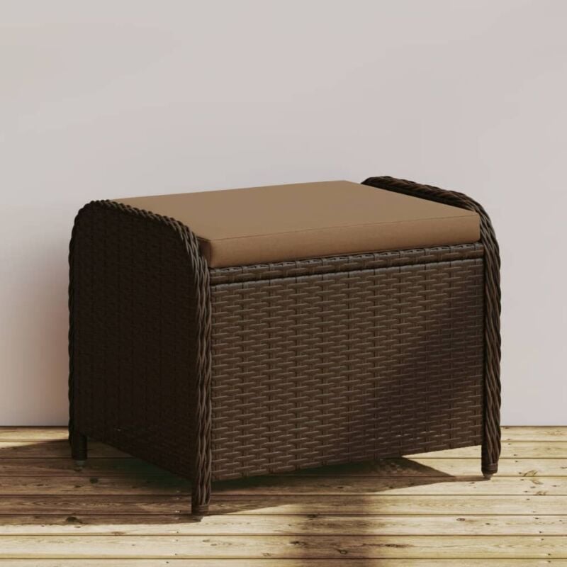 Tabouret de jardin avec coussin brun 58x46x46 cm résine tressée - Vidaxl