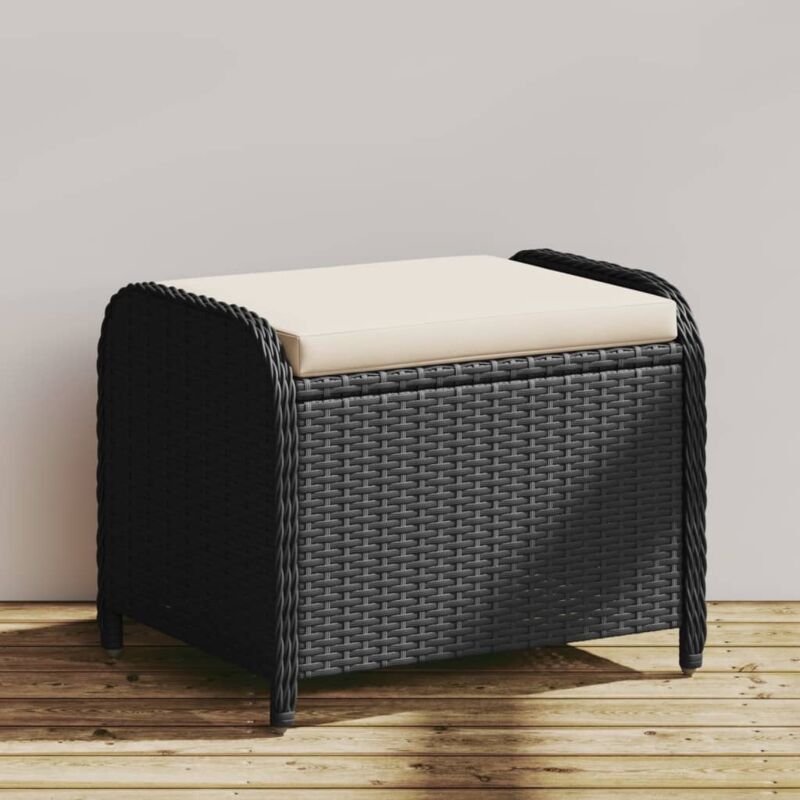 Tabouret de jardin avec coussin noir 58x46x46 cm résine tressée Vidaxl