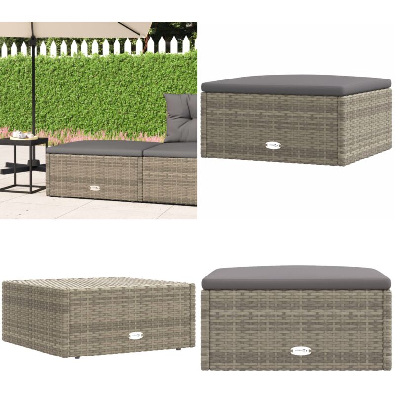 Vidaxl - Tabouret de jardin avec coussin gris résine tressée - Pouf De Jardin - Mobilier De Jardin - Chaise De Jardin - Fauteuil De Jardin - Résine