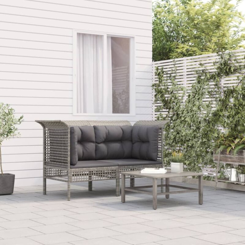 Vidaxl - Canapés d'angle de jardin et coussins 2 pcs gris résine tressée