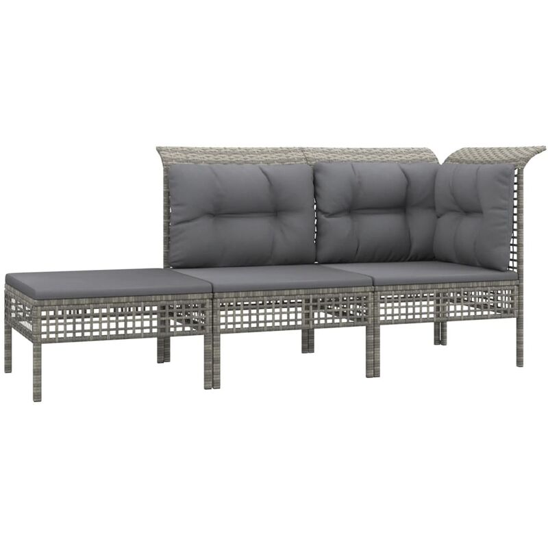 Vidaxl - Salon de jardin 3 pcs avec coussins Gris Résine tressée