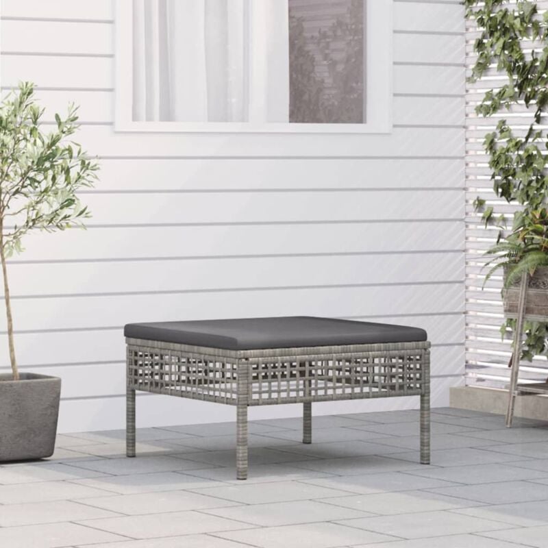 Vidaxl - Tabouret de jardin avec coussin gris résine tressée