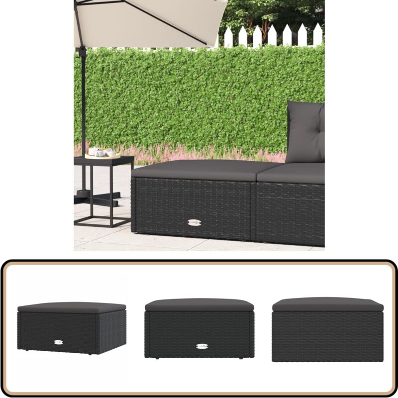 Tabouret de jardin avec coussin noir résine tressée - Pouf De Jardin - Mobilier De Jardin - Chaise Lounge - Fauteuil De Jardin - Résine Tressée