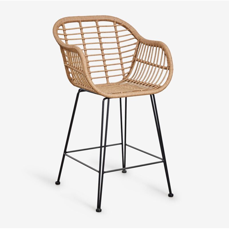 Sklum - Tabouret de jardin haut en osier synthétique Zole ↑75 cm