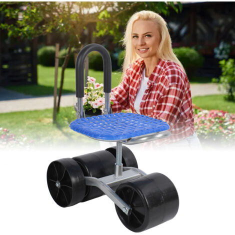 Tabouret de jardin mobile avec siège pivotant, 360° et roulettes pour le travail au sol