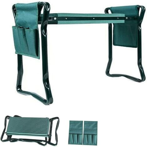 Tabouret de Jardin Pliable, Banc Agenouilloir de Jardin Pliable, Banc de Genou Siège Pliable avec 2 Sacs de Travail , Vert - Vert