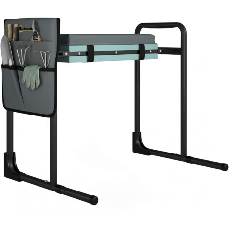 Tabouret de jardin pliable gris foncé avec coussin EVA, agenouilloir ergonomique, poches à outils, rembourré, idéal pour bricolage et jardinage.