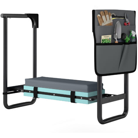Tabouret de jardin pliant, agenouilloir avec coussin en mousse EVA, poche à outils, gris anthracite