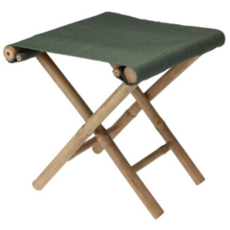Tabouret de jardin pliant en bambou et tissu vert