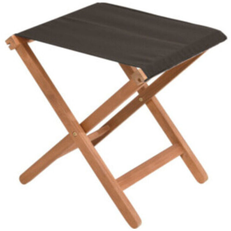 Tabouret de jardin pliant en bois d'acacia et tissu noir