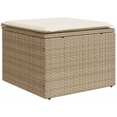 Tabouret de jardin， Pouf de jardin，Repose-pied avec coussin beige 55x55x37cm résine tressée CFW61021