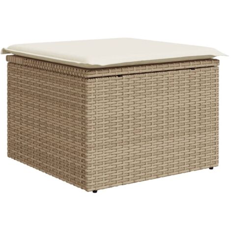 Tabouret de jardin， Pouf de jardin，Repose-pied avec coussin beige 55x55x37cm résine tressée CFW97193