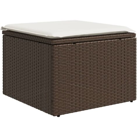 Tabouret de jardin， Pouf de jardin，Repose-pied avec coussin brun 55x55x37 cm résine tressée CFW47605