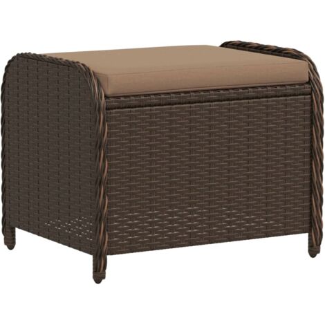 Tabouret de jardin， Pouf de jardin，Repose-pied avec coussin brun 58x46x46 cm résine tressée CFW56708