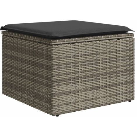 Tabouret de jardin， Pouf de jardin，Repose-pied avec coussin gris 55x55x37 cm résine tressée CFW31322