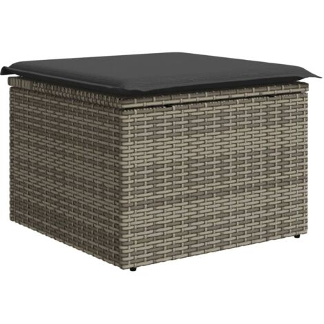 Tabouret de jardin， Pouf de jardin，Repose-pied avec coussin gris 55x55x37 cm résine tressée CFW90203