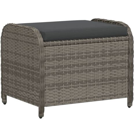 Tabouret de jardin， Pouf de jardin，Repose-pied avec coussin gris 58x46x46 cm résine tressée CFW61267
