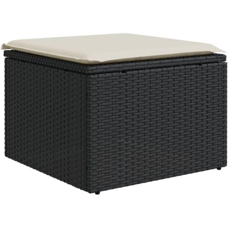 Tabouret de jardin， Pouf de jardin，Repose-pied avec coussin noir 55x55x37 cm résine tressée CFW58658