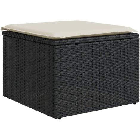 Tabouret de jardin， Pouf de jardin，Repose-pied avec coussin noir 55x55x37 cm résine tressée CFW68410