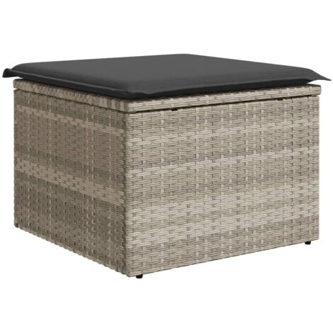 Tabouret de jardin， Pouf de jardin，Repose-pied coussin gris clair 55x55x37cm résine tressée CFW35992