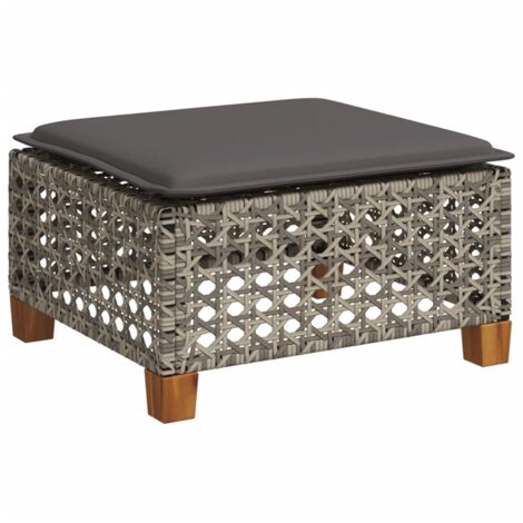 Tabouret de jardin， Pouf de jardin，Repose-pied et coussin gris 63,5x56x32 cm résine tressée CFW64555