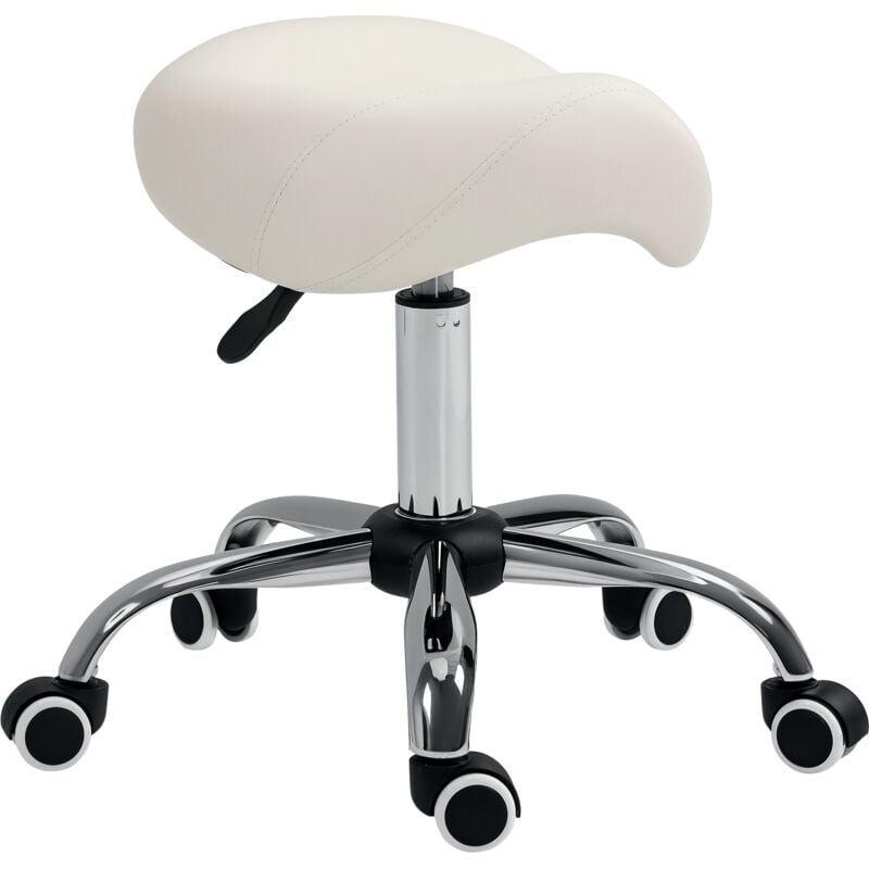 Homcom - Tabouret de massage tabouret selle ergonomique pivotant 360° hauteur réglable revêtement synthétique blanc chromé