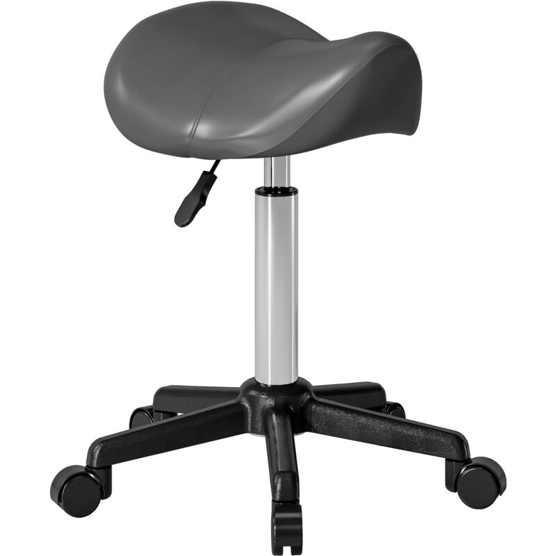 Tabouret à roulettes - HOMCOM - hauteur réglable 45-57 cm et selle ergonomique - polyuréthane et métal - 48x47x45-57cm - gris