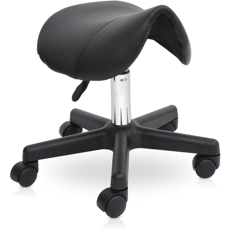 Homcom - Tabouret de massage tabouret selle ergonomique pivotant 360° hauteur réglable revêtement synthétique noir - Noir