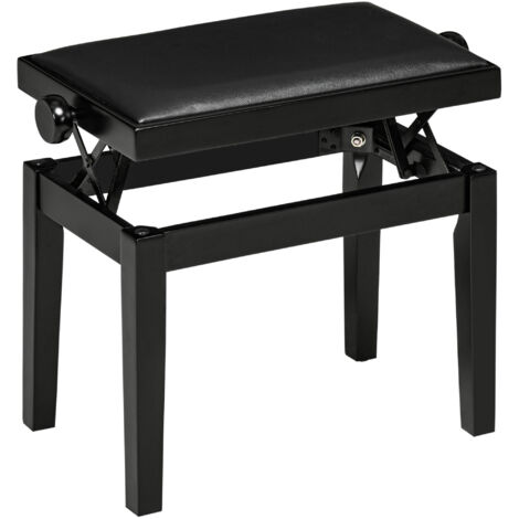 Tabouret de piano réglable en hauteur, banquette avec coussin en similicuir, bois caoutchouc, noir, 63 x 33 x 45-56 cm, parfait pour pianistes