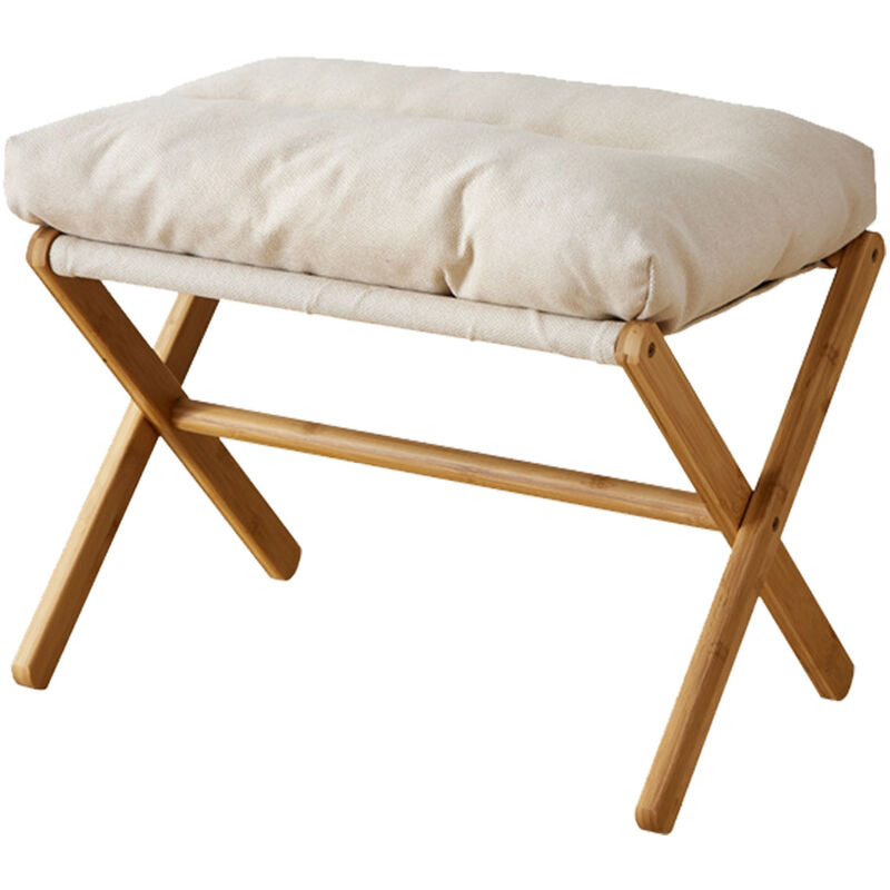Tabouret de pied pliable avec pied en x, repose-pieds multifonctionnel moderne avec coussin doux pour salon, chambre à coucher, bureau, beige