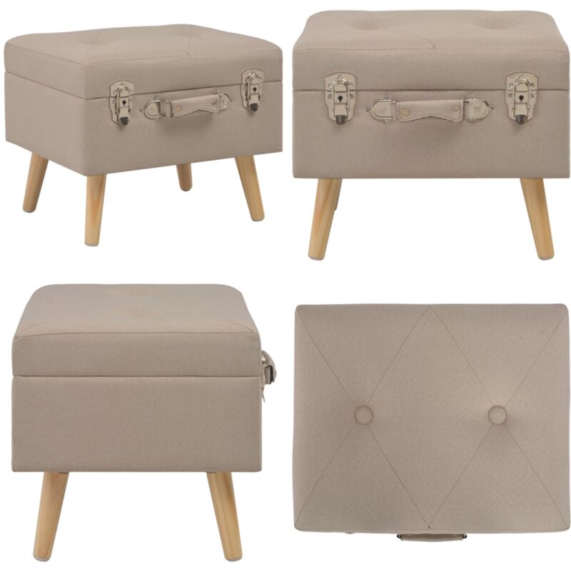 Tabouret de rangement 40 cm Beige Tissu - Tabouret Coffre - Tabouret Rangements - Tabouret Design - Tabouret Beige - Meuble Rangement - Home & Living