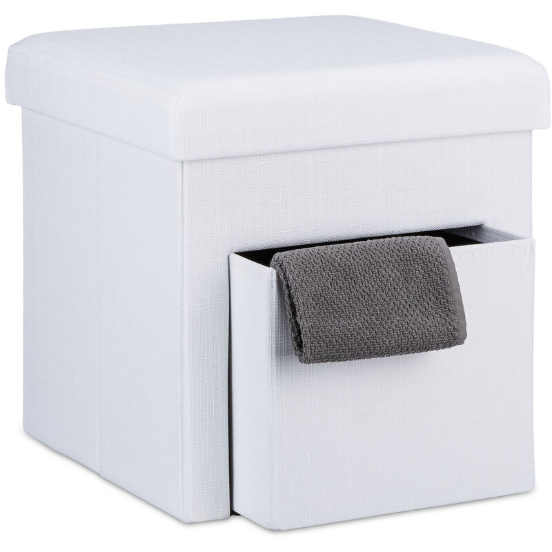 Tabouret de rangement carré pliant en lin avec couvercle amovible compartiment pouf de stockage cube pour le salon pliable avec tiroir repose-pieds