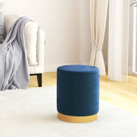 Tabouret de rangement Coffre de Rangement  rond Bleu Velours 49535