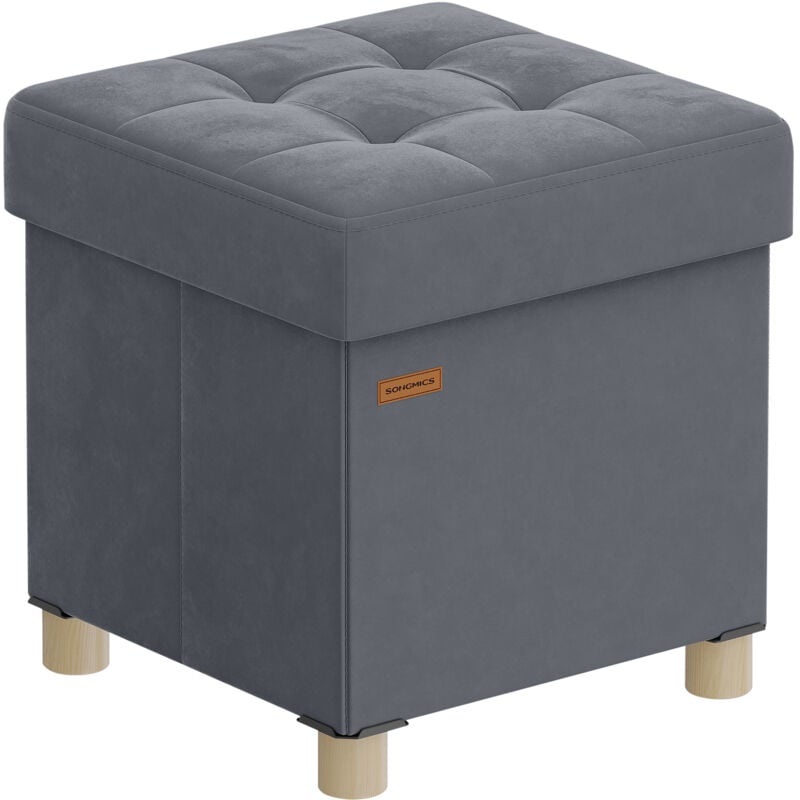 Tabouret de Rangement, Cube Pliable, 38 x 38 x 40 cm, Pouf, Repose-pieds, 37 l, Surface en Velours, pour Chambre, Salon, Dortoir, Gris Ardoise