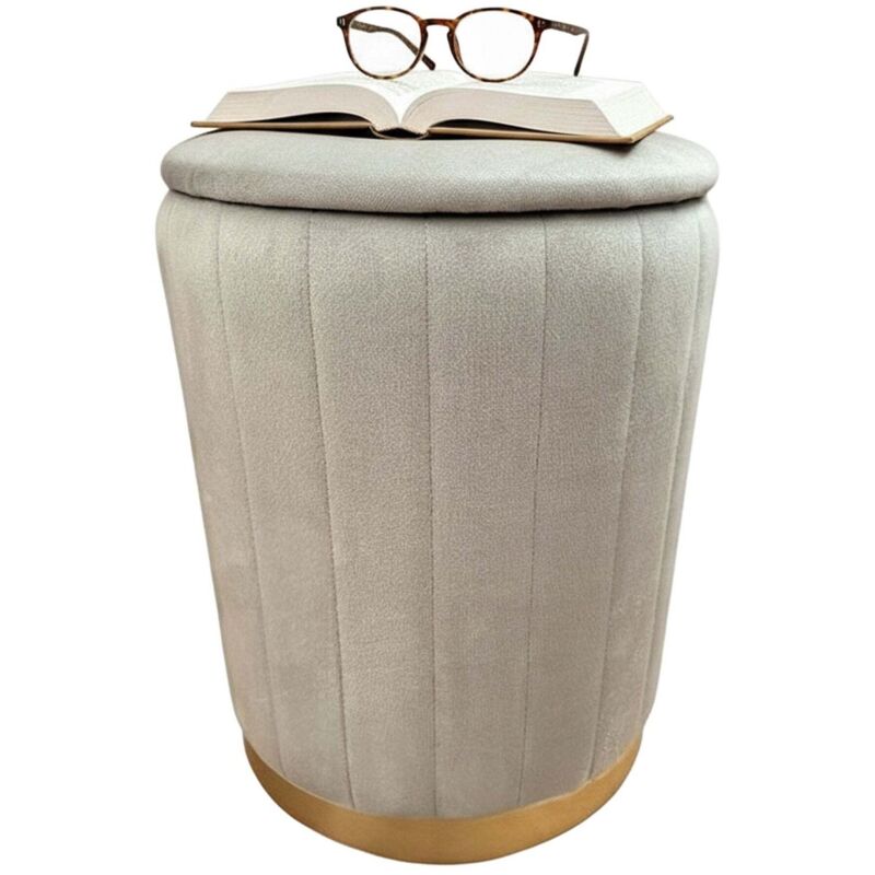 Tabouret de rangement en velours avec assise rembourree et base doree