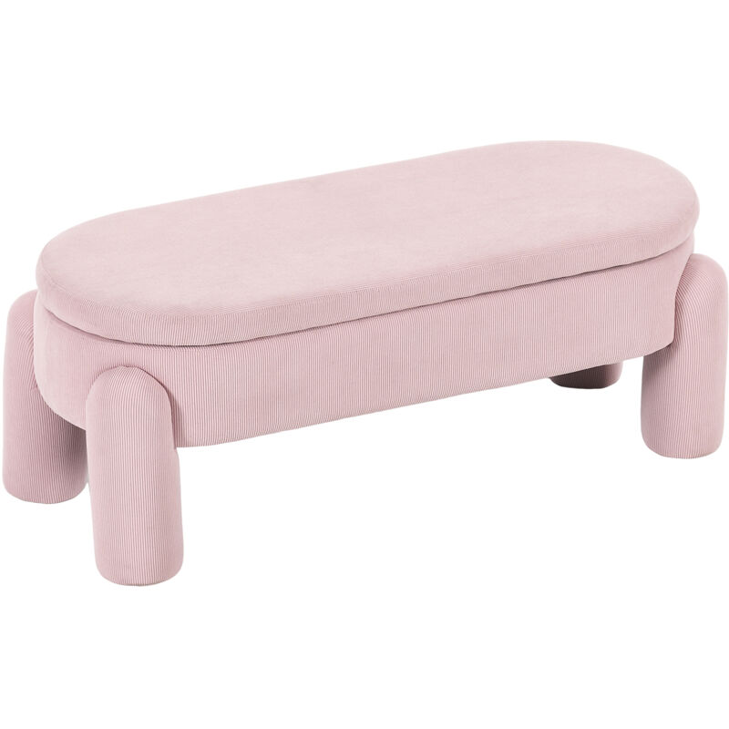 Modfu - Tabouret de rangement, meuble d'entrée, tissu velours côtelé, structure en bois, bancs de lit, rose
