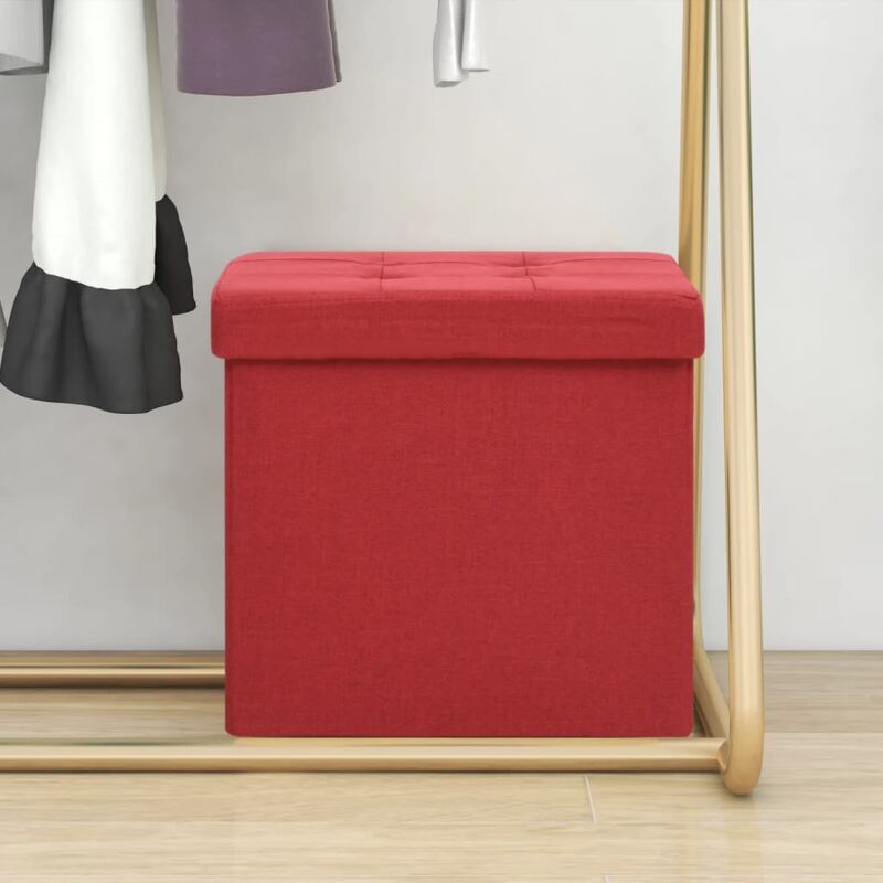 Tabouret de rangement pliable Rouge bordeaux Faux lin Vidaxl