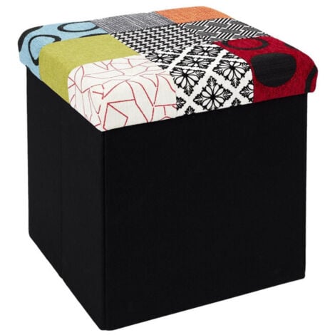 THE HOME DECO FACTORY Tabouret de rangement pliable avec design patchwork, siège multifonction 2-en-1, Home Deco Factory HD6506