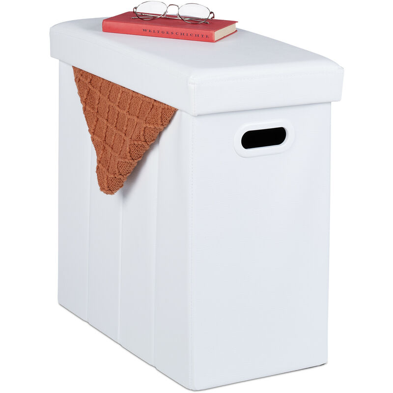 Tabouret de rangement, rembourré, pouf pliable, salon, entrée, HxLxP : 49 x 48,5 x 27 cm, blanc - Relaxdays