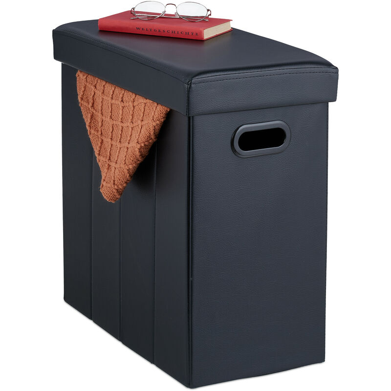 Tabouret de rangement, rembourré, pouf pliable, salon, entrée, HxLxP : 49 x 48,5 x 27 cm, noir - Relaxdays