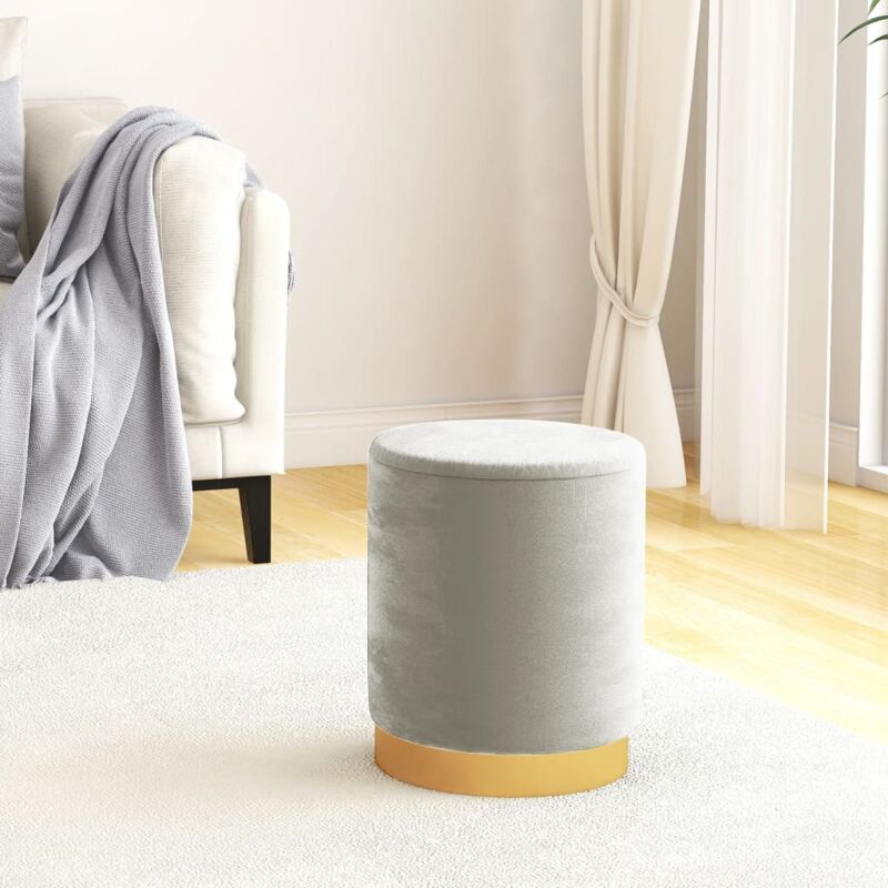 Tabouret de rangement rond Gris clair Velours 31 x 37 cm Vidaxl