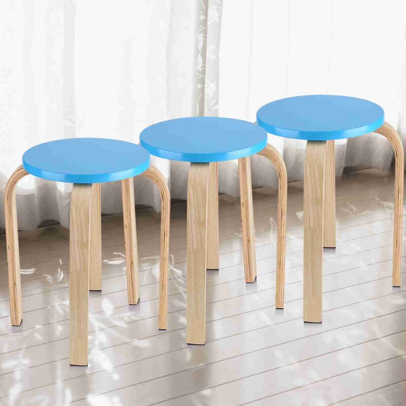 Tabouret de rangement, siège rond, tabouret de coiffeuse, repose-pieds, 4 pieds en bois, adapté aux coins, salons, chambres, bleu bonbon