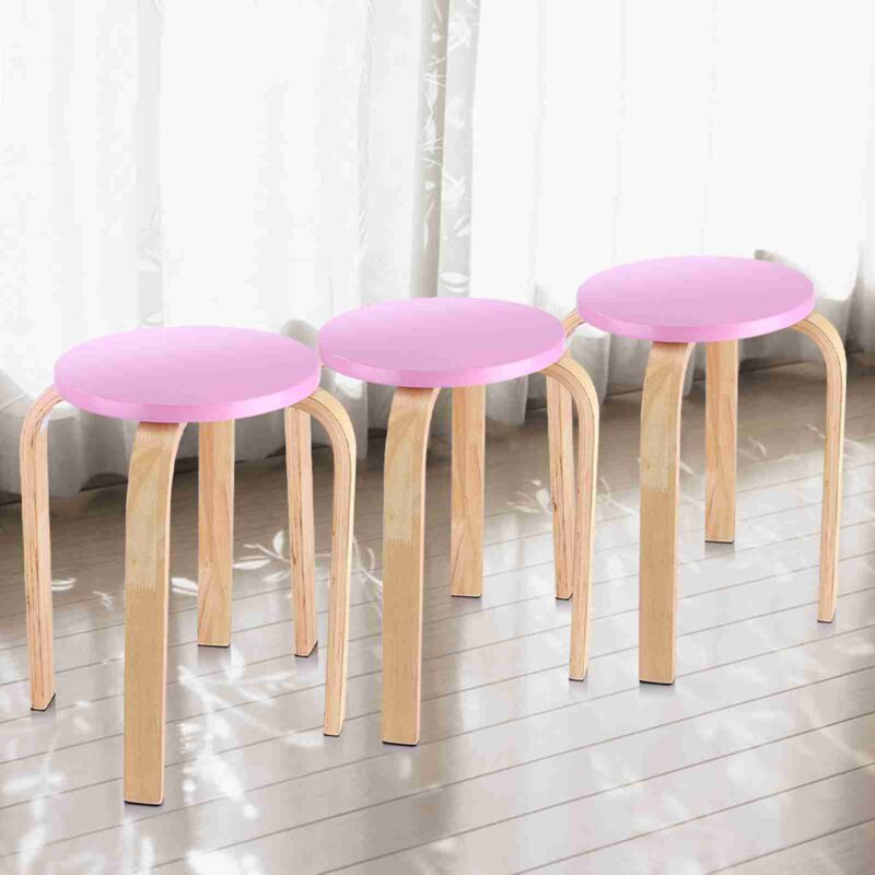 Tabouret de rangement, siège rond, tabouret de coiffeuse, repose-pieds, 4 pieds en bois, adapté aux coins, salons, chambres, rose bonbon