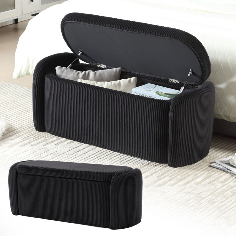 Okwish - Tabouret de rangement simple et moderne, tabouret de chevet en velours rayé, expérience d'assise confortable, adapté au salon, à l'entrée, à