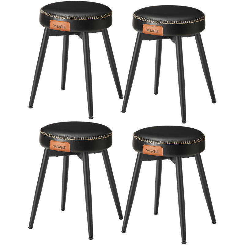 Tabouret de Salle à Manger, Lot de 4, Chaise de Cuisine, Siège Rembourré, PU avec Coutures, Style Moderne Mi-siècle, Hauteur 48,2 cm, Salon, Bureau,