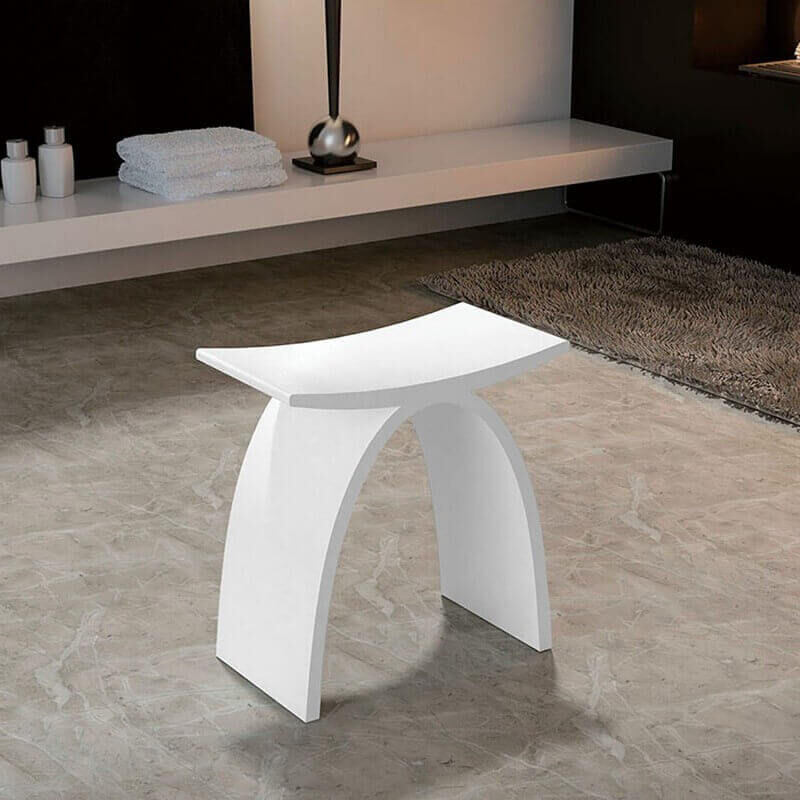 Tabouret de Salle de Bain - Solid surface Blanc Mat - 43 cm - Minéral
